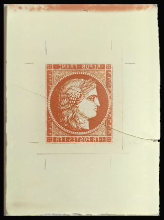 N°7 1 franc vermillon, très beau cliché d'impression