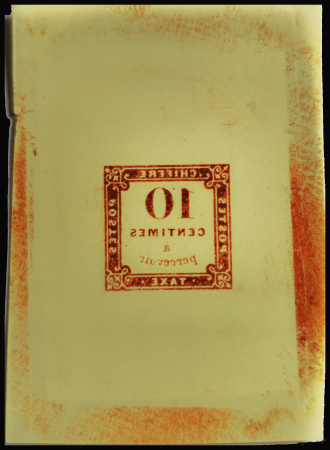 N°1 Cliché d'impression en rouge du 10c sur collodion,