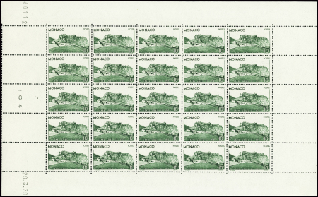 N°184 Stade Louis II, 10f vert en feuille de 25, neuf