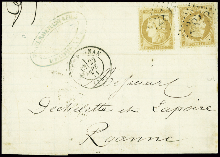 N°28B et 59 obl. GC 2818 sur LAC pour Roanne, càd Perpignan