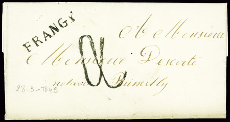 MP sarde "FRANGY" sur lettre pour Rumilly 1849 avec