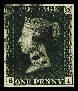 N°1 1d noir, S-I, obl. croix de Malte noire, TB