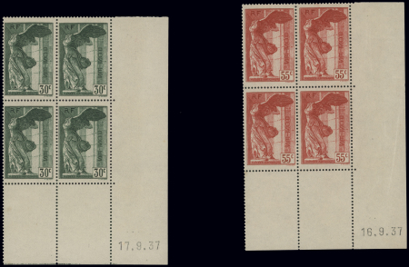 N°354/355 en blocs de 4 et coin daté du 16.09.37, neuf