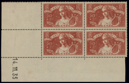 N°308 en bloc de 4 et coin daté du 14.11.35, neuf **,