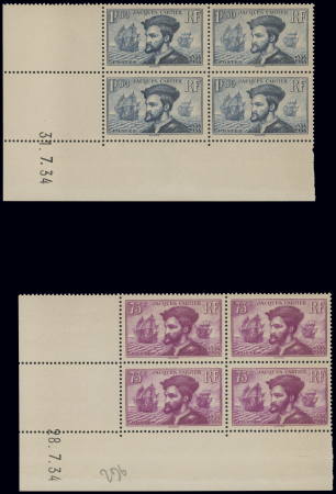 N°296/97 en blocs de 4 et coin daté du 28.07.34 et