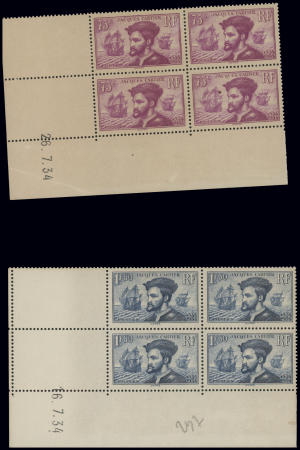N°296/97 en blocs de 4 et coin daté du 26.07.34 et