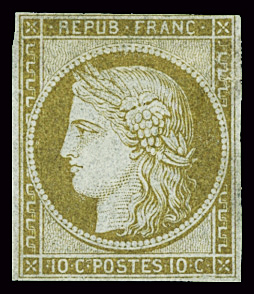 N°1 10c ESSAI en bistre, papier pelure, AB