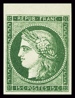 N°2 15c vert ESSAI sur papier carton, TB