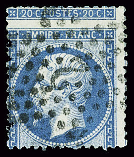 N°22 20c bleu, variété piquage à cheval, obl. étoile