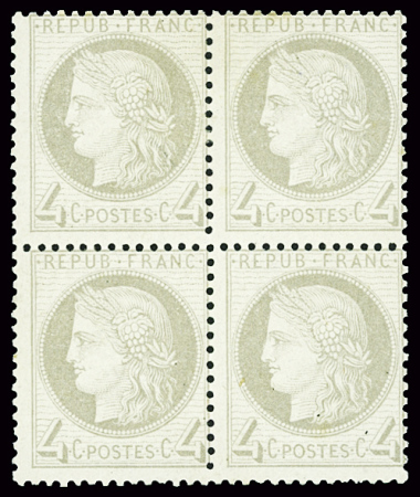 N°52 4c gris en bloc de 4 à 53, neuf *, leger pli sur