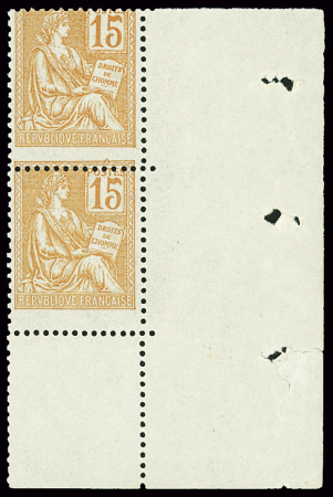 N°117 15c rouge-orange (II) en paire verticale, variété
