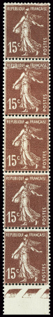 N°189c Semeuse 15c lilas-brun en bande de 5 verticale,