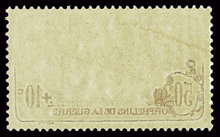 N°230b Orphelins 50c + 10c brun foncé, impression recto-verso