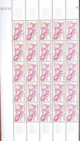 N°960/65 Jeux d'Helsinki en feuille de 25, et coin