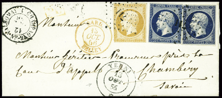 N°13+2n°14 sur lettre, obl. pc 711 Champagne en Valmoray,