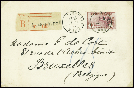 N°154 1f + 1f carmin Orphelins, sur enveloppe recommandée