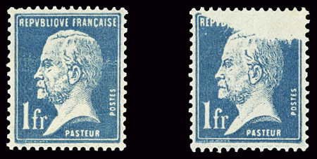 N°179 1f bleu Pasteur, variété impression défectuse