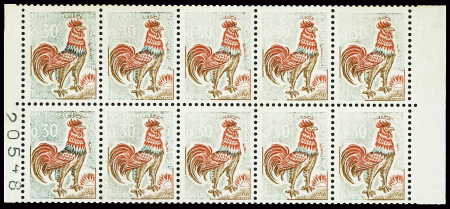 N°1331A 30c. Coq de Decaris, variété vert très partiel,