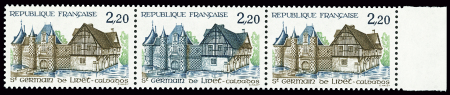 N°2403 en bande de 3, avec variété couleur bleu au