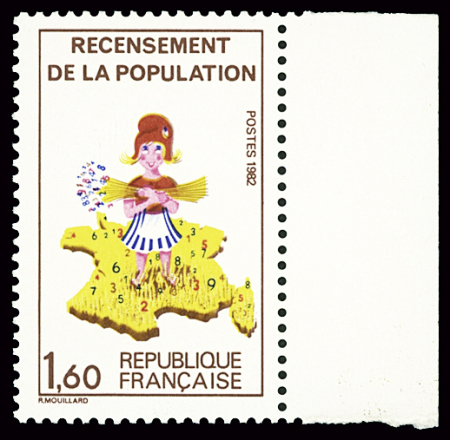 N°2202b 1f60 Recensement de la population, variété