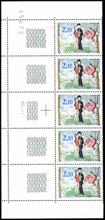 N°2354 en bande de 5 avec une variété du visage absent