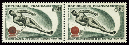 N°1395b 30c ski nautique, variété bouée noire au lieu