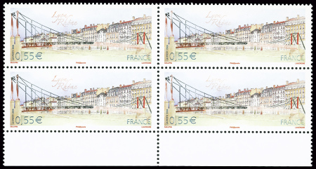 N°4171a en bloc de 4 variété d'impression dépouillée