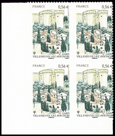 AUTOADHESIF N°416 en bloc de 4 variété de piquage à cheval, neuf