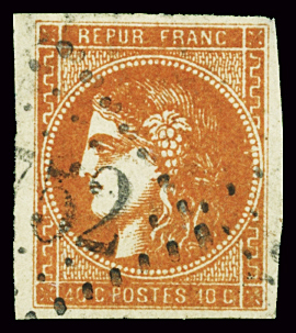 N°48g 40c vermillon vif,  obl GC, amincie, TB d'aspect