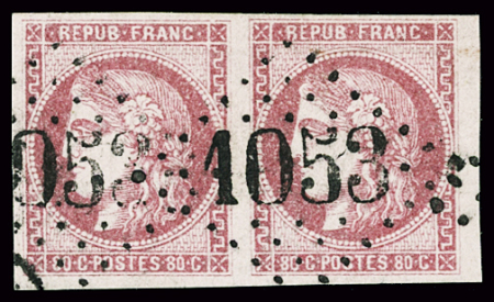 N°49 80c rose, obl GC 4053, en paire TB, Signé Calves