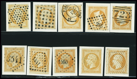 N°16 40c orange sélection de 10 exemplaires, avec oblitérations