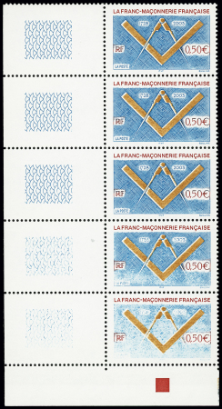 N°3581 Franc-maçonnerie, variété couleur bleue défectueuse