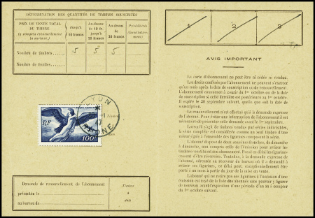 PA n°18 100F bleu Egine obl Lyon (1947) sur carte 