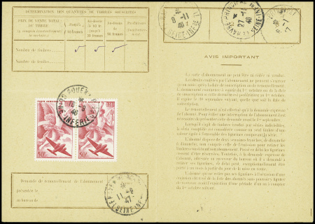 PA n°17 50F rose en paire obl Rouen RP (1947) sur 