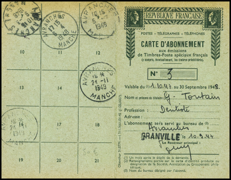 PA n°18 en paire obl Granville Manche (1947) sur c