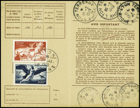 PA n°18 + 19 obl Lyon (1948) sur carte d'abonnemen