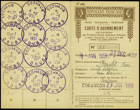 PA n°27 500F Marseille obl Besancon RP sur carte d