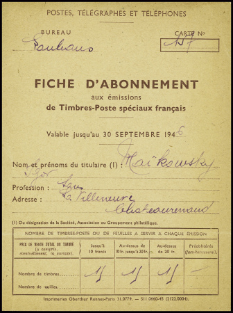 4 fiches d'abonnements aux émissions de timbres-po