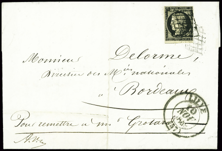 N°3 20c noir obl grille + grand CAD type 13 "Lille