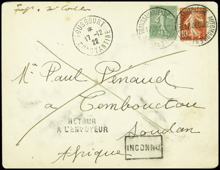 N°130 + 138 obl CAD "Poste transsaharienne automob