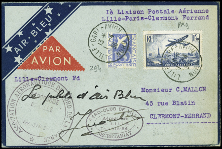 N°294 + PA9 obl CAD Lille Gare avion Nord" (1.4.36