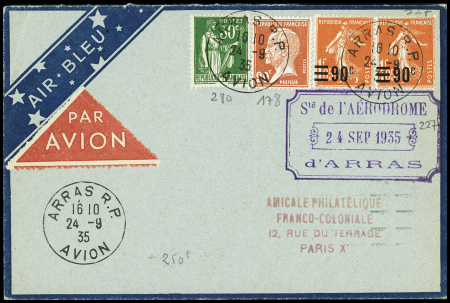 N°178 + 227 en paire + 280 obl CAD "Arras RP Avion