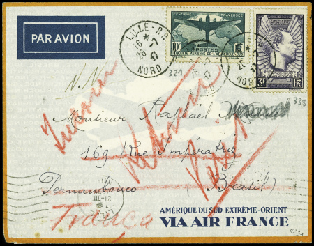 N°321 + 338 obl Lille RP (26.7.37 sur lettre par a