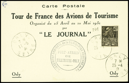 N°271 obl CAD "Orly Seine" (25.4.31) sur carte pos