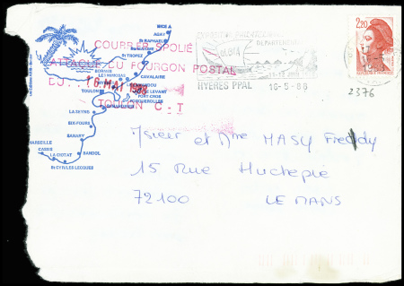 N°2376 obl Hyères sur lettre avec griffe rouge "Co
