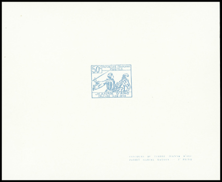 Epreuve en bleu clair 50c Jeanne d'Arc - 4ème prix