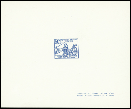 Epreuve en bleu foncé 50c Jeanne d'Arc - 4ème prix
