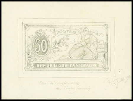 Projet de timbre sur carton imitant le 50c Merson