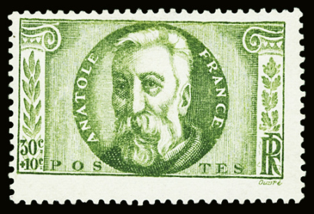 Timbre non émis 30c + 10c vert Anatole France. TB