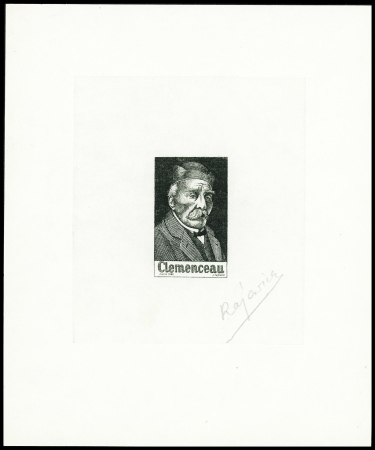 Epreuve d'artiste en noir pour un timbre Clémencea